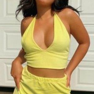 Heart of Sun Yellow Halter Bikini Top Size XS